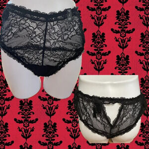 Torrid Plus 6 Black Sheer Lace High-Waisted Keyhole Back Thong Panties